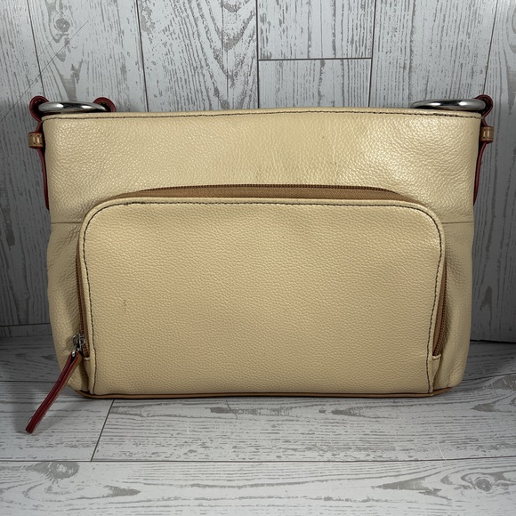 Cream & Brown Tignanello Handbag Crossbody Two Tone Multiple Pocket Classic Chic - Picture 4 of 11